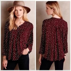 Anthropologie Maeve Linden Polka Dot Dolman Sleeve Burgundy White Size XS